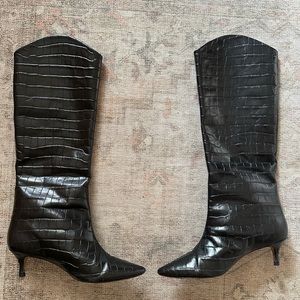 schutz black faux snake skin boots